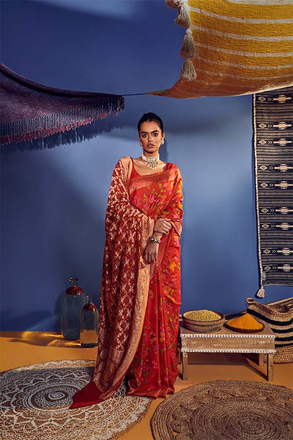 Red Banarasi Silk Saree With Zari Weaving Work - Clothsvilla