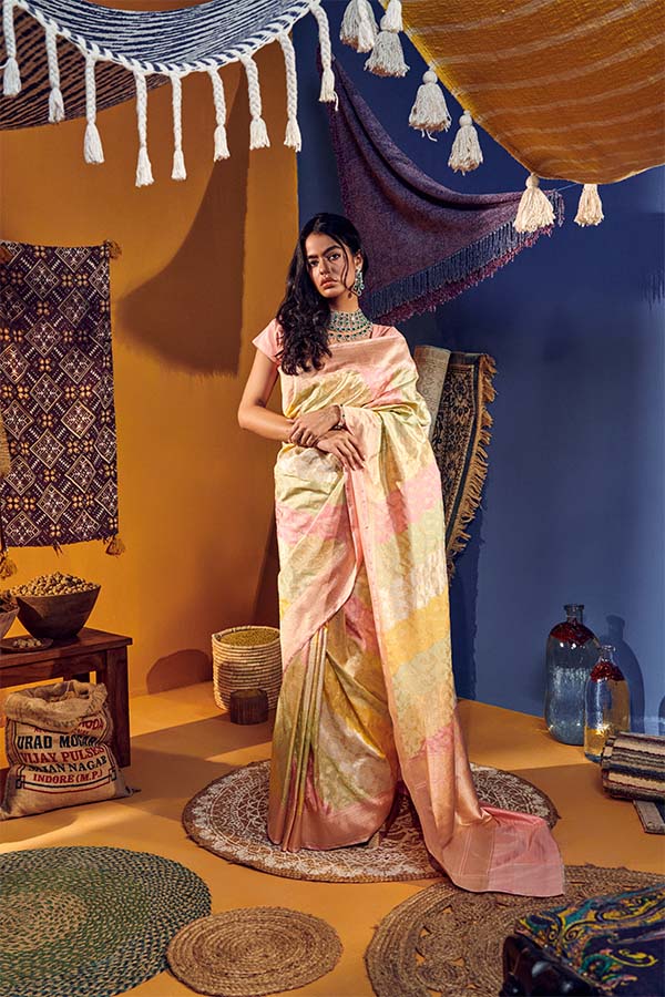 Janvi Yellow Soft Banarasi Silk Saree With Flamboyant Blouse Piece –  Zariknyaa